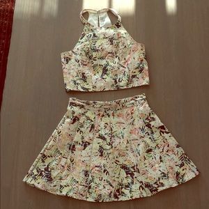 Tropical crop top and mini skirt set